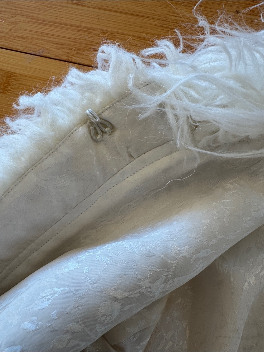 Soft Surroundings Cream and Brown Brocade Coat with Faux Fur Trim - Picture 6 of 8